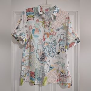 Chico's travel theme blouse XL